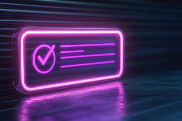 A glowing neon checkmark sign against a dark background, symbolizing approval and positivity in modern digital design.