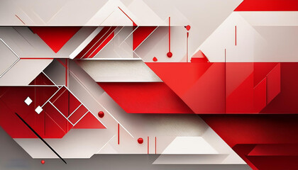 Bright technology geometric abstract banner design with red and white shapes