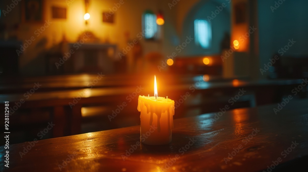 Wall mural anticipating the light: serene holy saturday with illuminated crucifix and candle