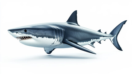 Fototapeta premium High Resolution Detailed Portrait of a Great White Shark on White Background