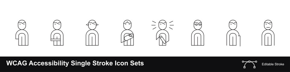 WCAG Accessibility Single Stroke Icon Sets with men and women profile