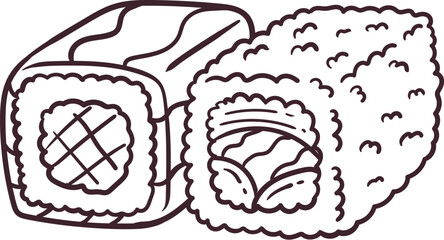 Line art illustrations sushi japanese food