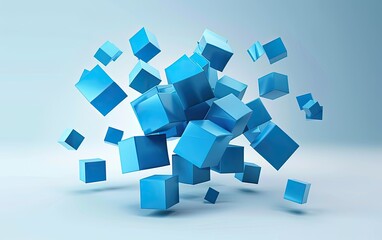 Obraz premium Abstract Blue Cubes in a Scattered Formation
