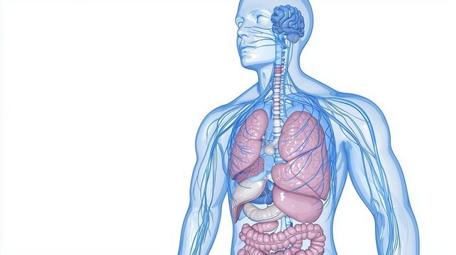 recommend clip art: A detailed illustration of the human respiratory and digestive systems, emphasizing the connection between breathing and digestion
