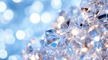 Blurred bokeh lights in cool blue tones, perfect for a winter