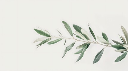A minimalist design with a single olive branch, drawn in simple, flowing lines and soft green hues, placed on a crisp white background. 8k UHD, suitable for high-quality printing or digital 