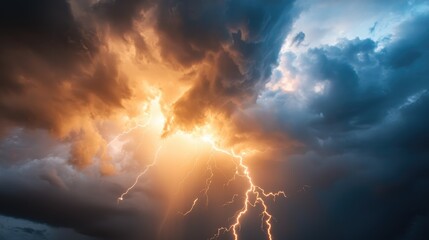 Burst of energy from a lightning strike, illuminating a darkened sky