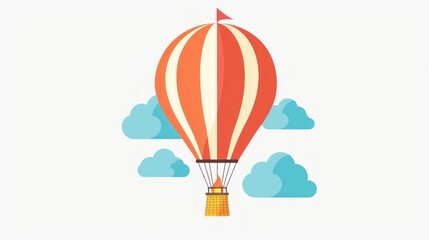 Obraz premium Colorful Hot Air Balloon Flying Through Cloudy Sky Adventure Travel Concept with Beautiful Scenic View