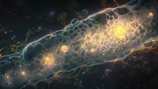 Magnified view of the synaptic cleft displaying the minute gap junctions and junctional proteins that help maintain its structure.