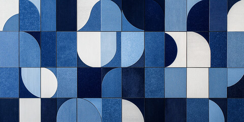 Blue and white geometric pattern creating a modern design background
