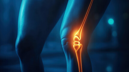 Knee Joint Highlighted with Orange Glow Conceptual Medical Visualization