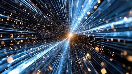 Fototapeta premium Energy burst of glowing particles spreading outward from a central point