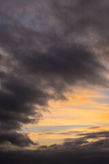 Dramatic Sky With Dark Clouds At Sunset.