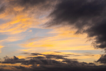 Dramatic Sky With Dark Clouds At Sunset.
