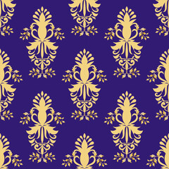 Classic gold damask seamless pattern, Vintage Luxury elements, Vector Illustration for Elegant Textile Design, Traditional, Turkish motifs. For fabric and textile, wallpaper, packaging, or any idea