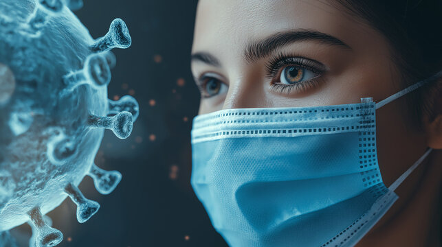 Young woman wearing protective mask preventing covid 19 infection