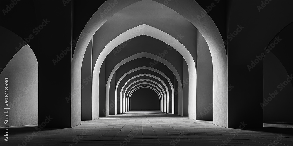 Poster Light shining through a series of arches creating a perspective effect