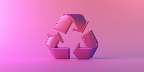 3d rendering recycling symbol on pink background with empty copy space