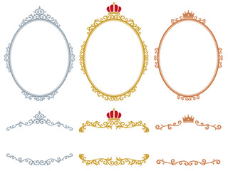 王冠のついた金銀銅の洋風の楕円フレームと見出し装飾セット