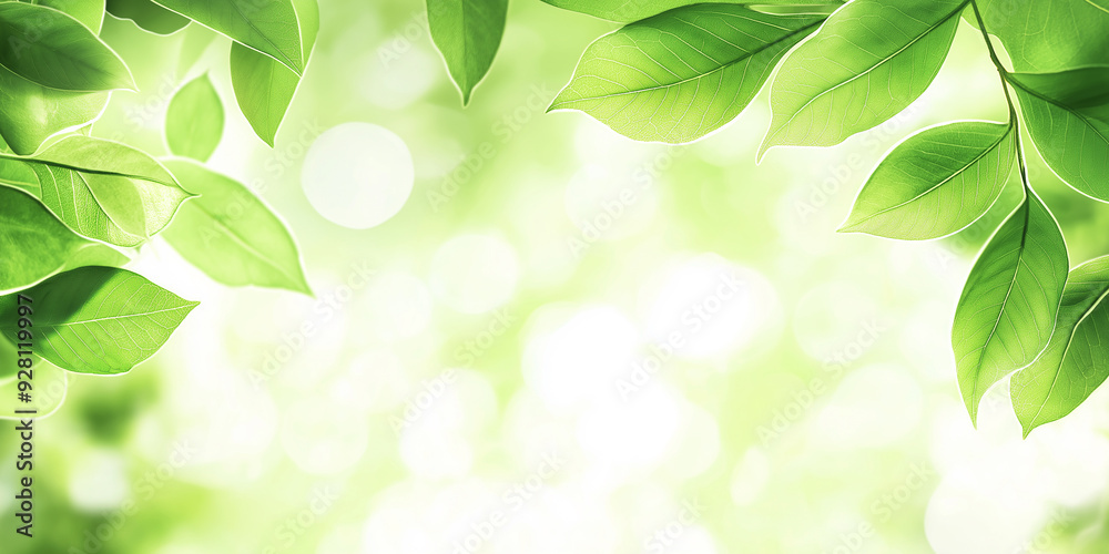 Aufkleber Green leaves creating a blurred background with copy space