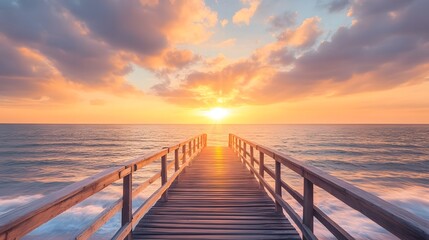 a Calm Pier Leading to a Peaceful Ocean Sunrise