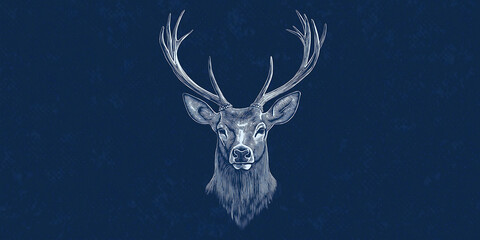 Fototapeta premium Majestic stag deer buck looking forward on blue background