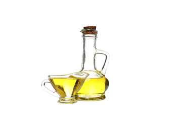 PNG, Sunflower oil in glass bottle and jug, isolated on white background