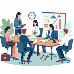 A group of people are sitting around a table in a conference room