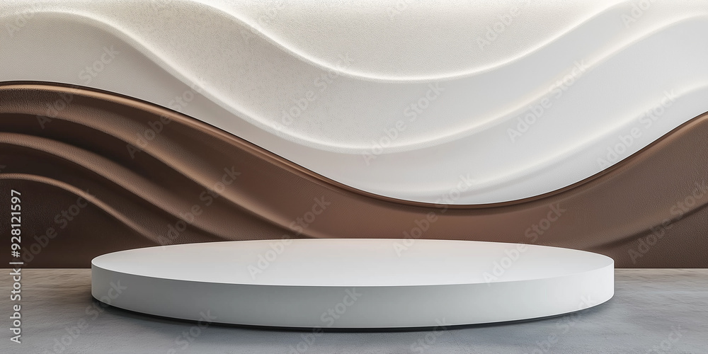 Aufkleber white round podium displaying on abstract wavy wall background