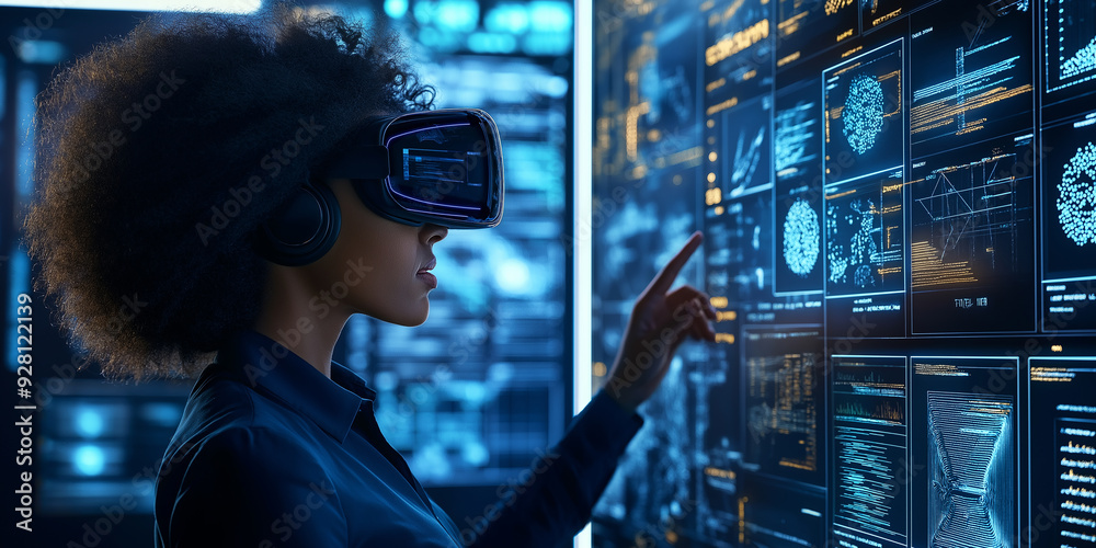 Aufkleber Developer is working with a vr headset in a data center