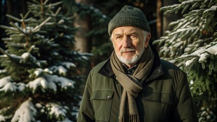 Obraz premium Senior Man in Winter Forest.