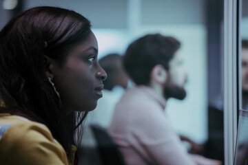 Focused Office Workforce Diverse Team Collaborating in Modern Workspace