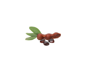PNG,Ripe tamarind with leaves, isolated on white background