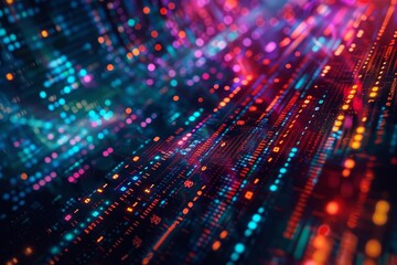 Abstract digital circuit board with vibrant glowing lights