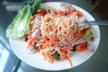 noodles or noodles without soup, spicy noodles or noodles salad