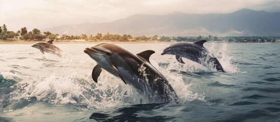 Fototapeta premium Dolphins Leaping Out of the Ocean