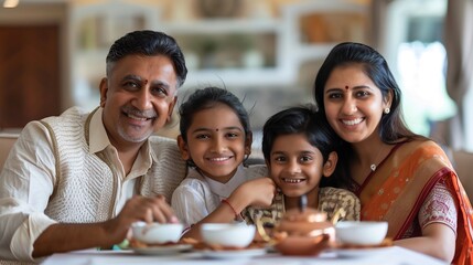 Obraz premium the small family is smiling happily