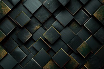 Abstract black and gold squares pattern.