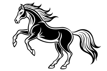 Rearing horse line art vector illustration