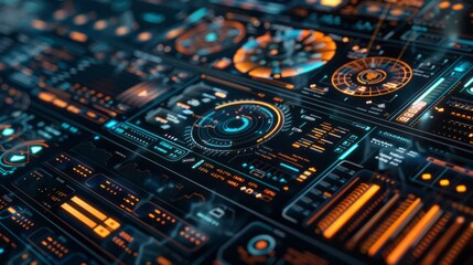 Obraz premium digital interface with AI-driven algorithms optimizing a complex system, visualized with dynamic graphs and charts
