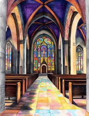 Obraz premium Fun Coloring Page of a Beautiful Cathedral
