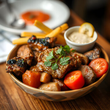 Un estofado de carne asada con tomates y un poco de aderezo
