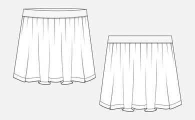 Skirt For baby girls. Technical drawing fashion flat sketch vector illustration template front and back views