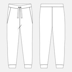 Jogger sweatpants technical drawing fashion flat sketch vector illustration template for ladies. Apparel leggings mock up cad