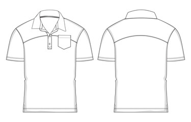 Short sleeve Polo shirt technical drawing fashion flat sketch vector illustration template front and back views. Men's and boys polo t shirt clothing mock up cad.