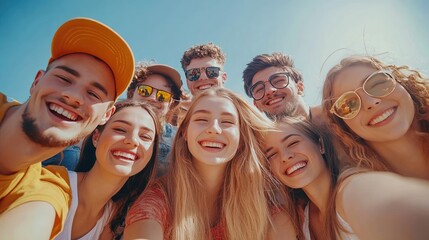 Group of Excited Young Friends Taking a Selfie Together