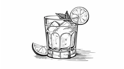 Alcoholic Cocktail Drink Sketch Illustration - Martini Alcohol Glass Wine Whiskey Mojito Margarita Vodka Ice Bar Cognac
