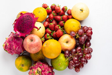 various kinds of fresh and natural fruits on a white background.