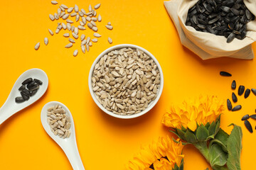Sunflower seeds, concept of tasty snack, concept of harvest