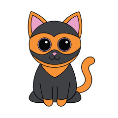 Vector Art of Halloween Cat in Black Mask.